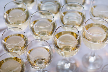Festive table setting with champagne. champagne glasses close up