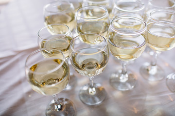 Festive table setting with champagne. champagne glasses close up