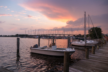 Fototapeta premium Sunset over Oriental, North Carolina