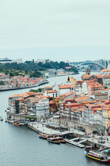 Fototapeta na wymiar Porto toursim - Dom Luis I bridge seen from afar
