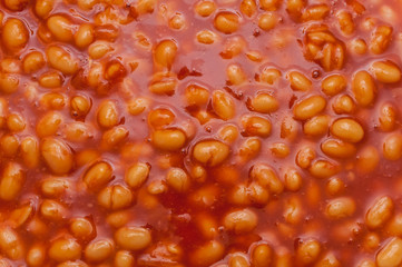 Close up of baked beans in a pan