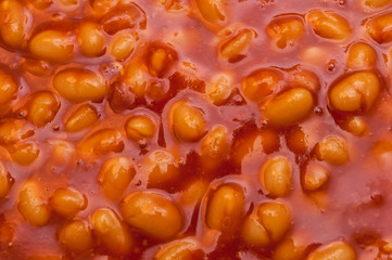 Close up of baked beans in a pan
