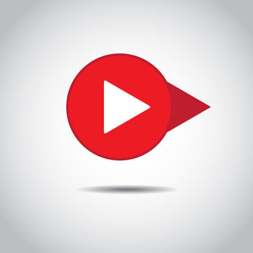 Red button video player. Social media. Flat Social Media Background Sign Download. Vector Logo