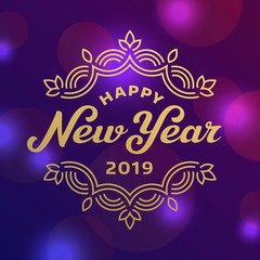 Happy new year 2019 lettering greeting card design