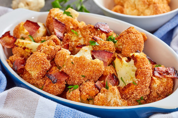 close-up of baked in oven Breaded cauliflower
