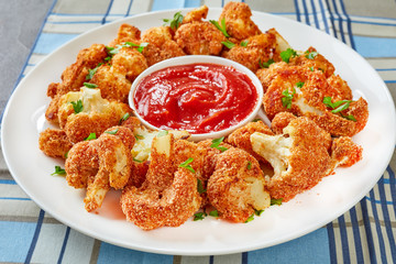 baked in oven crispy cauliflower, close-up