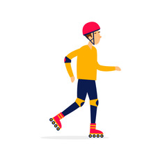 Man rollerblading, sports, activity. Flat illustration isolated on white background.