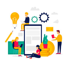 Virtual business, money management, mobile banking, accounts. Flat illustration isolated on white background.