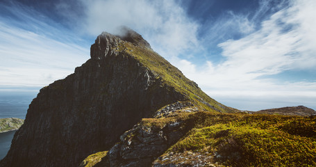 Gylttinden Mountaintop on the Lofoten Islands, Norway