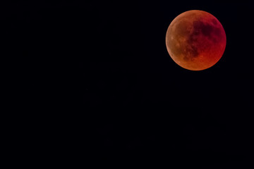 Moon eclipse, red full moon, at caceres, Spain
