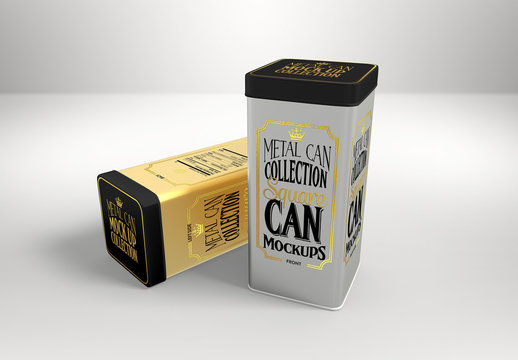 Two Tall Square Tin Cans Mockup