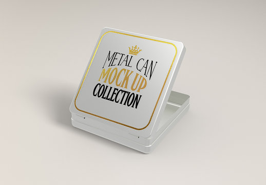Square Hinged Tin Can Mockup