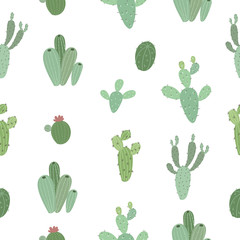 Vector seamless pattern with cute cactus. Gardening.