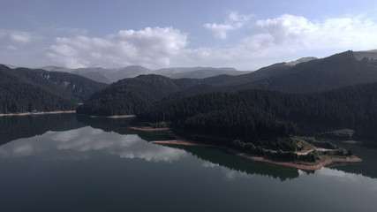 mountain lake view from drone