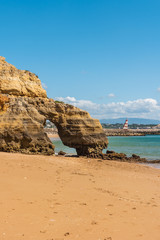 Fototapeta na wymiar View to Estudantes beach in Lagos, Algarve, Portugal