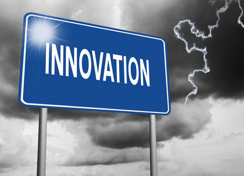 Sunny innovation sign on thunderstorm background