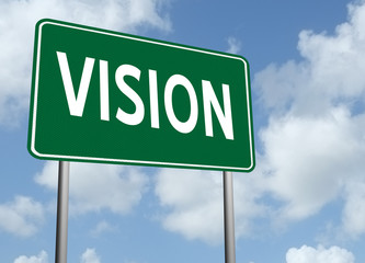 Vision sign on sky background.