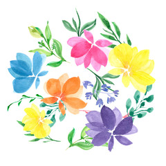 watercolor flower arrangements, wreath decorating design. greeting cards banner print invitation.