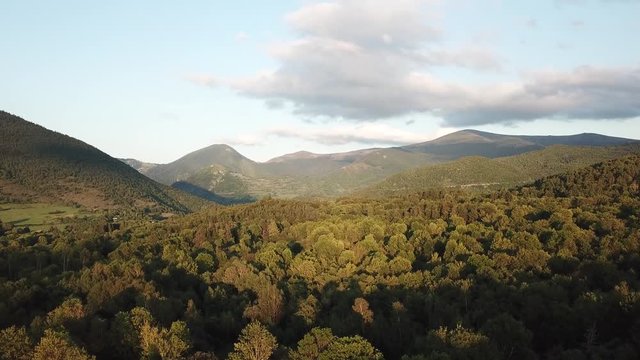 Aerial view of pyrenean forest filmed with drone, Aude in southern of France
