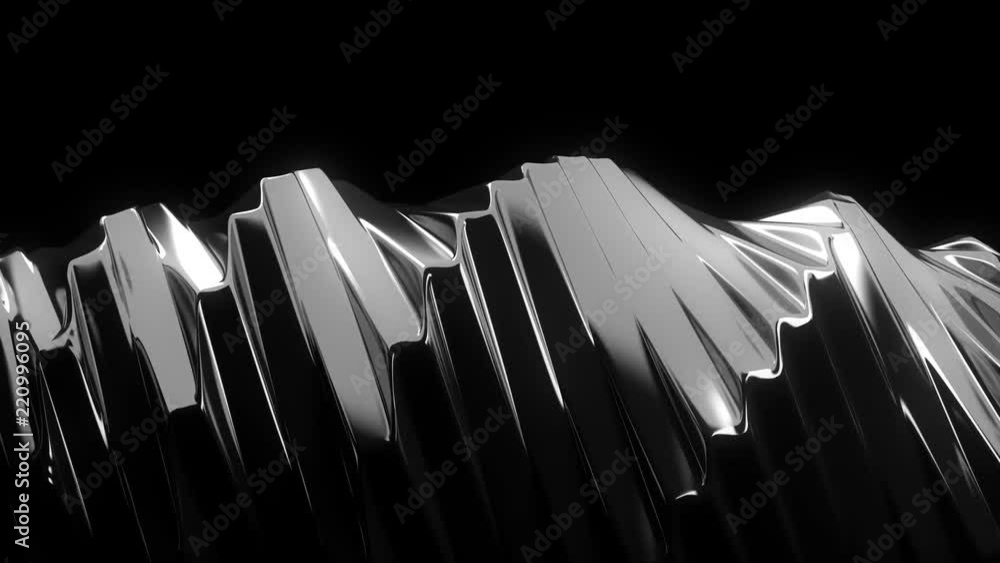 Poster 3d render abstract background with twisted metallic shape. complex distortion of geometry. reflectiv