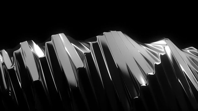 3d render abstract background with twisted metallic shape. Complex distortion of geometry. Reflective material. Loopable rotation animation.
