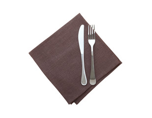 cutlery and napkin isolated on white. Mock up napkins for design. Napkins top view square.