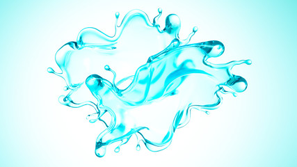 A blue splash of water. 3d illustration, 3d rendering.