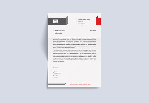 Letterhead Layout with Red and Gray Accents