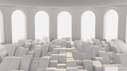 Obraz premium White empty interior, white room with windows, background. 3d illustration, 3d rendering.