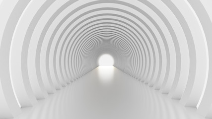 White tunnel and light. 3d illustration, 3d rendering.