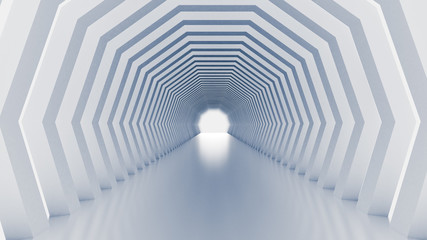 White tunnel and light. 3d illustration, 3d rendering.