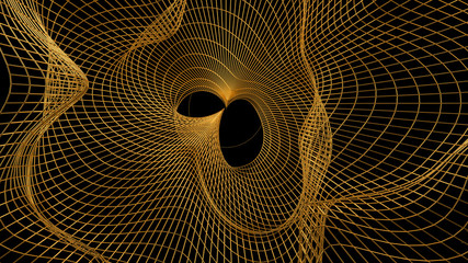 Abstract golden form on a black background. 3d illustration, 3d rendering.