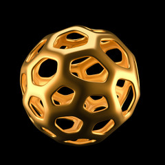 Abstract golden shape ball on a black background. 3d illustration, 3d rendering.