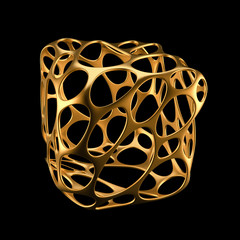 Abstract golden shape ball on a black background. 3d illustration, 3d rendering.