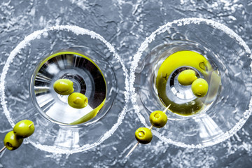 martini cocktail top view at gray background