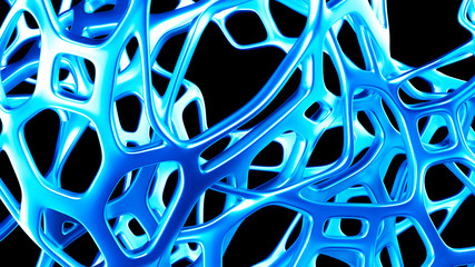 Abstract blue metal mesh on a black background. 3d illustration, 3d rendering.