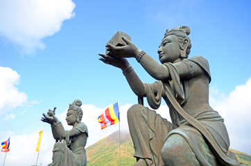 Fototapeta premium Buddhist statues at Po Lin Monastery, Lantau Island, Hong Kong, China 
