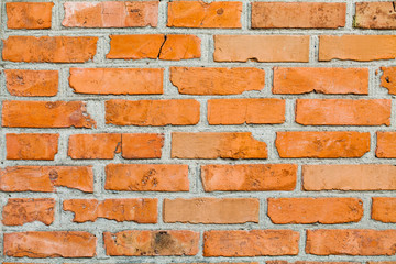 Obraz premium Aged orange brick wall pattern frame. Vintage brickwork abstract object, white seam.