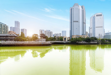 Naklejka na ściany i meble Riverside Park and skyscraper in Guangzhou, China