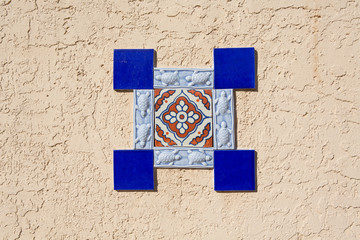 Colorful vintage ceramic tiles wall decoration