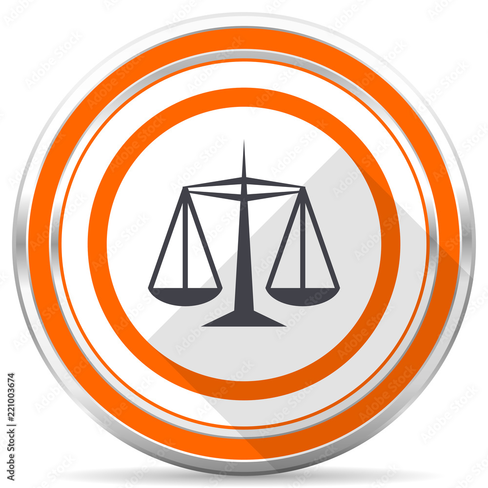 Poster justice silver metallic chrome round web icon on white background with shadow