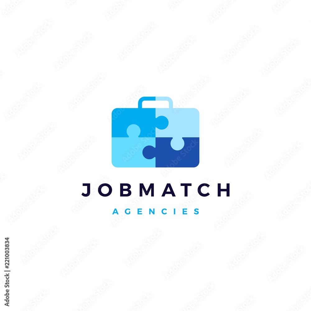 Wall mural job search match briefcase puzzle logo vector icon illustration