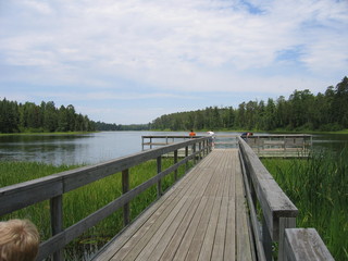 A long fishing pier on a northern Minnesota lake