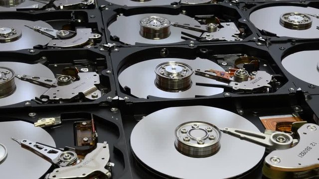 Italy, September 2018: Close up of Open Hard Disk Drives. 4K UHD Video. Nikon D500