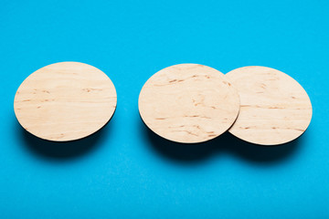 Wooden beer coaster, wood design concept. Round template, mockup.