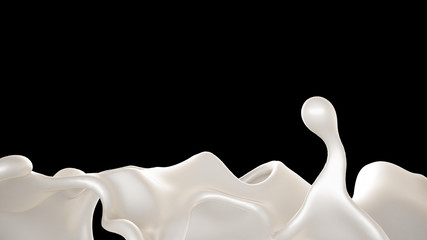 A splash of milk on a black background. 3d illustration, 3d rendering.