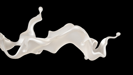 A splash of milk on a black background. 3d illustration, 3d rendering.