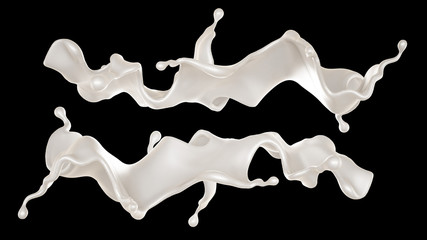 A splash of milk on a black background. 3d illustration, 3d rendering.