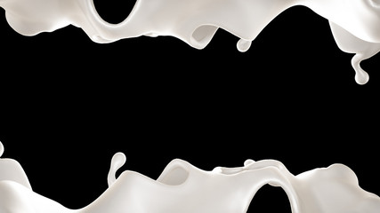 A splash of milk on a black background. 3d illustration, 3d rendering.