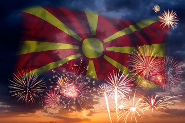 Fireworks and flag of Macedonia